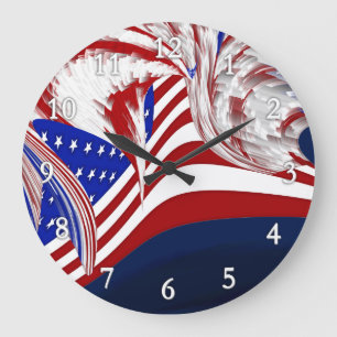 American Flag in Flight Red White Blue Abstract Große Wanduhr