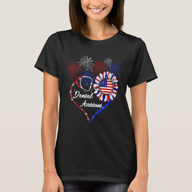 American Flag July 4th Firework Sunflower Dental A T-Shirt (Vorderseite)