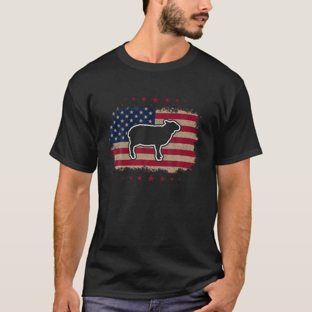 American Flag Lamb Retro Vintag T Shirt (Vorderseite)