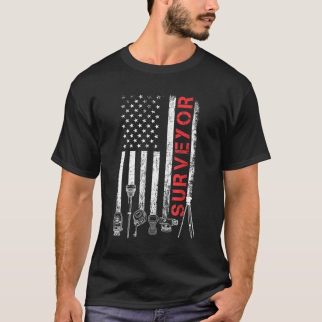 American flag land Surveyor übereying puns enginee T-Shirt (Vorderseite)