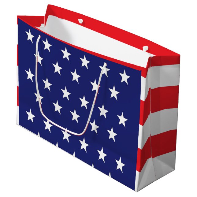 American Flag Large Gift Bag Red White and Blue Große Geschenktüte (Vorderseite Schrägansicht)
