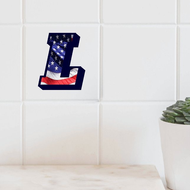 American Flag Letter "L" Small Foto Keramik Tile Fliese (American Flag Letter L Small Photo Ceramic Tile)