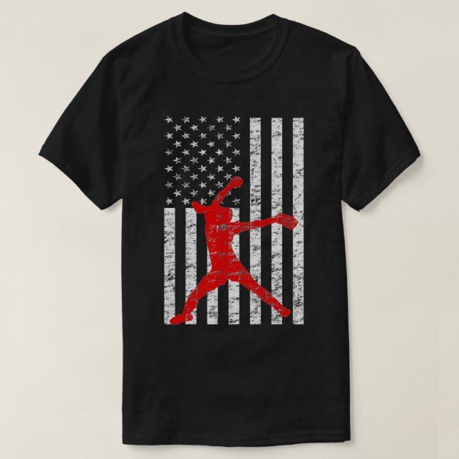 American Flag Liebe Softball FastPitch Pitcher Ges T-Shirt (Design vorne)