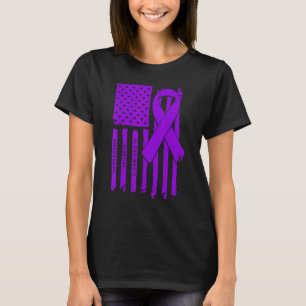 American Flag Lila Ribbon Alzheimer's Disease Aw T-Shirt