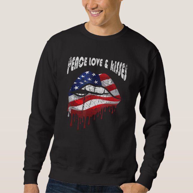 American Flag Lips Peace Liebe Kisses Patriotic Ae Sweatshirt (Vorderseite)