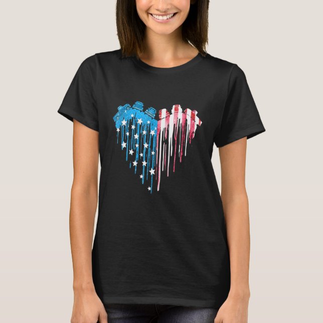 American Flag LKW Herz 4. Juli Starrs Cars T-Shirt (Vorderseite)