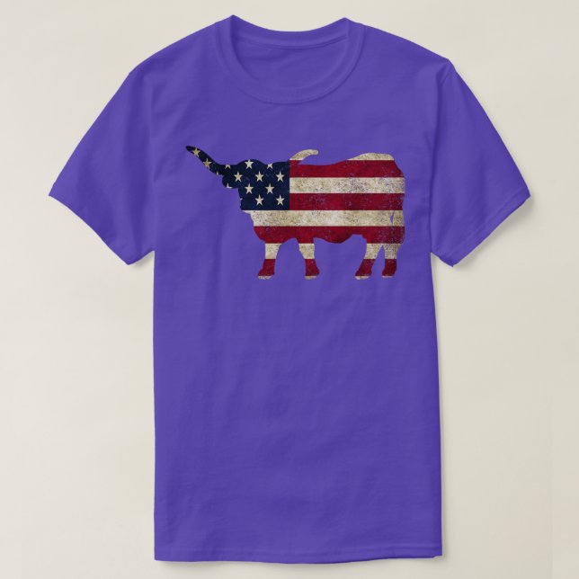American Flag Longhorn Cattle T-Shirt (Design vorne)