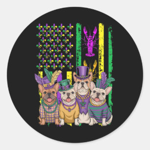 American Flag Mardi Gras French Bulldog Hund Festi Runder Aufkleber
