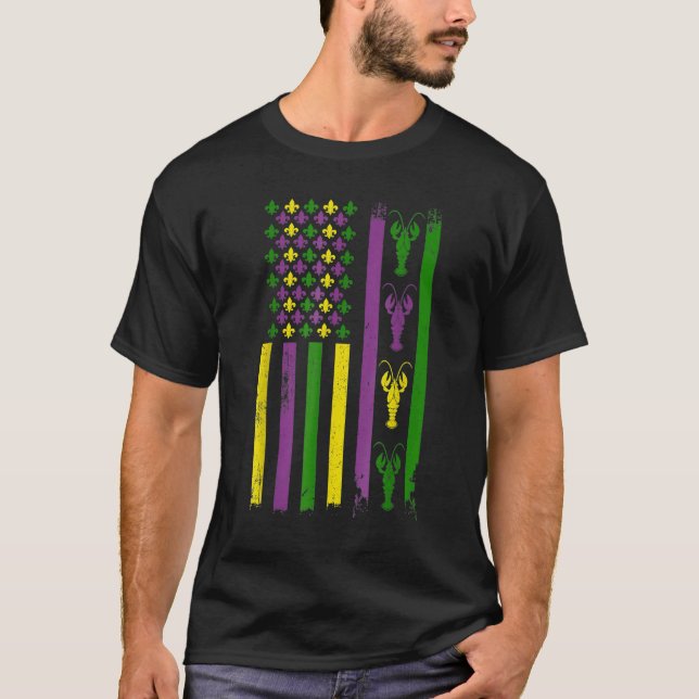 American Flag Mardi Gras Mardi Gras Crawfish Outfi T-Shirt (Vorderseite)
