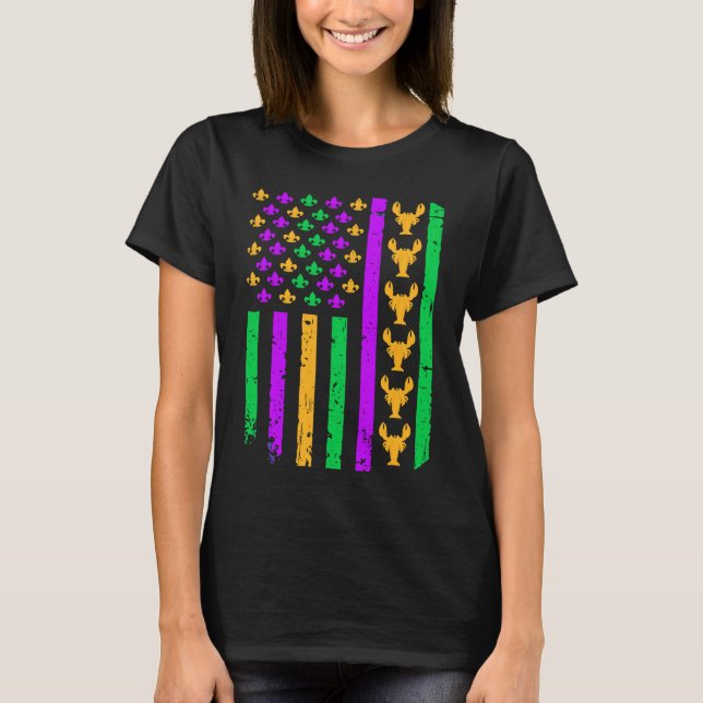 American Flag Mardi Gras Outfit Crawfish For Women T-Shirt (Vorderseite)