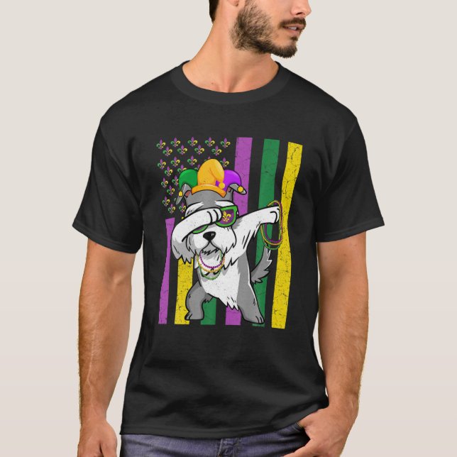 American Flag Mardi Gras Schnauzer Dog Festival Pu T-Shirt (Vorderseite)