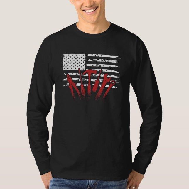 American Flag Mechanic Handyman Trade Distressed U T-Shirt (Vorderseite)