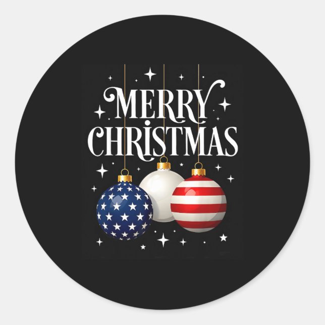 American Flag Merry Christmas Tree Baubles Us Patr Runder Aufkleber (Vorderseite)