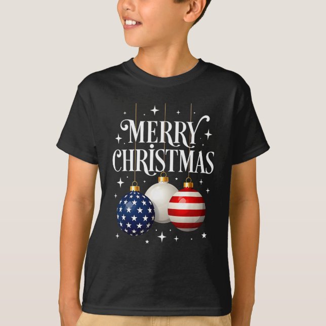 American Flag Merry Christmas Tree Baubles Us Patr T-Shirt (Vorderseite)