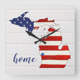 American Flag Michigan Square Wall Clock Quadratische Wanduhr