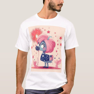 American Flag mit Flamingo Cartoon Metal Print T-Shirt