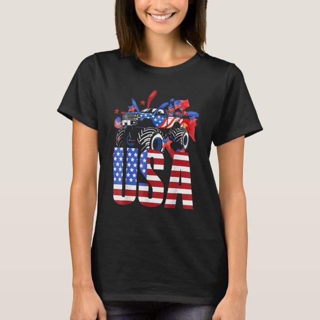 American Flag Monster Truck 4th Of July USA Patrio T-Shirt (Vorderseite)