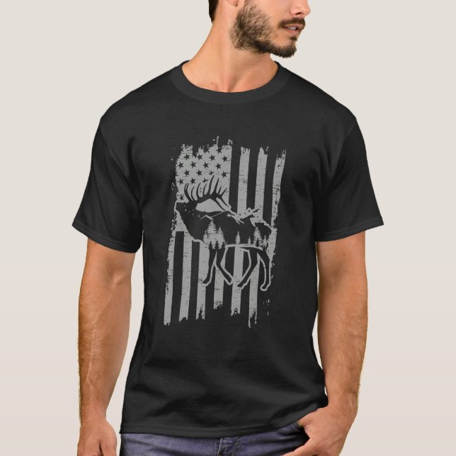 American Flag Moose Alaska Specie Wild Animal Hunt T-Shirt (Vorderseite)