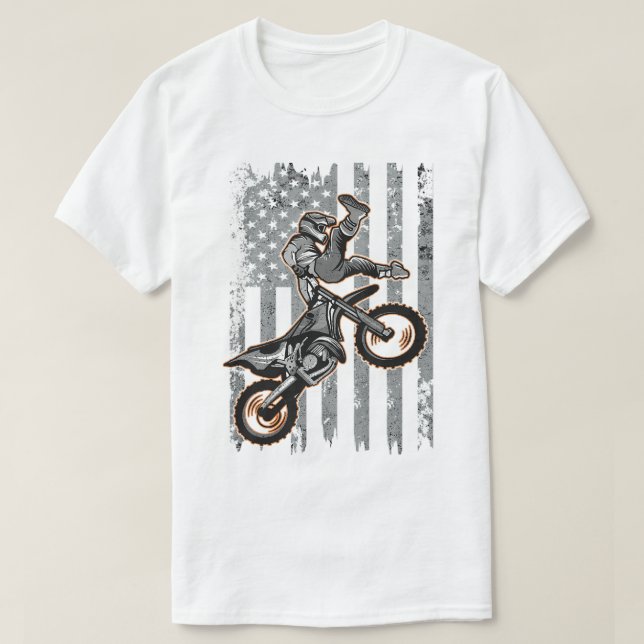 American Flag Motorcross Braap Dirt Bike Off Road T-Shirt (Design vorne)