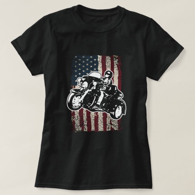 American Flag Motorrad Trike Rider T-Shirt (Design vorne)