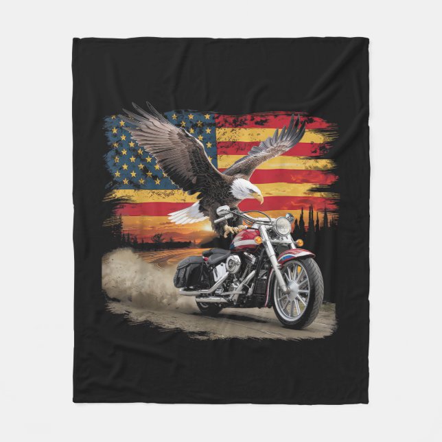 American Flag Motorrad Tshirt USA Flag Biker Ret Fleecedecke (Vorderseite)