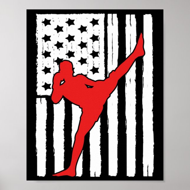 American Flag Muay Thai Theme Graphic Design Kickb Poster (Vorne)