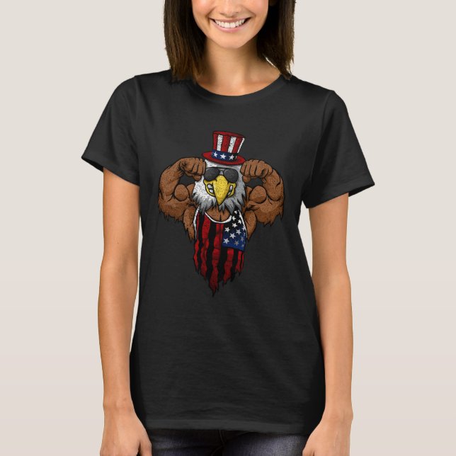 American Flag Muscular Bald Eagle Bike Flexing Unc T-Shirt (Vorderseite)
