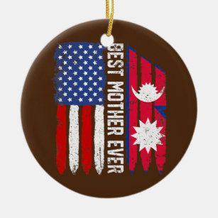 American Flag Nepal Flag Best Mother Ever Keramik Ornament