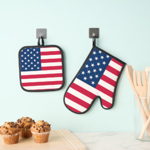 American Flag Oven Mitt & Pot Holder Set