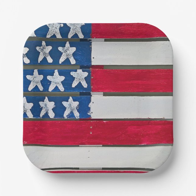 American Flag Painted On Wooden Pallet Pappteller (Vorderseite)