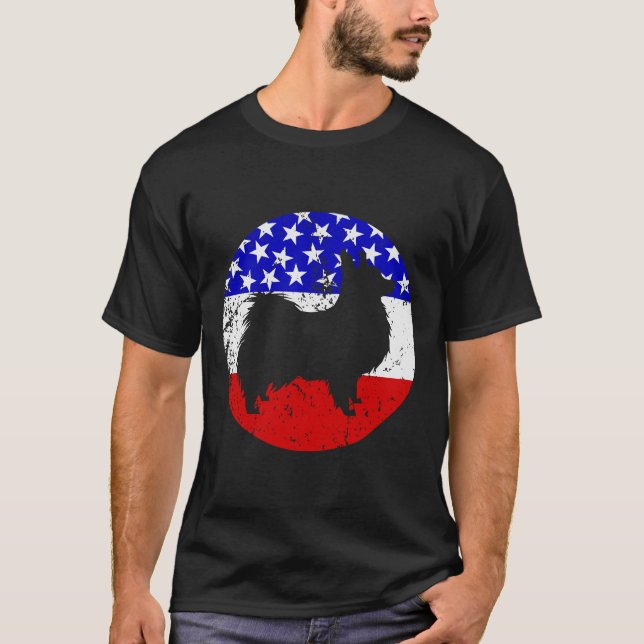 American Flag Papillon Dog T-Shirt (Vorderseite)