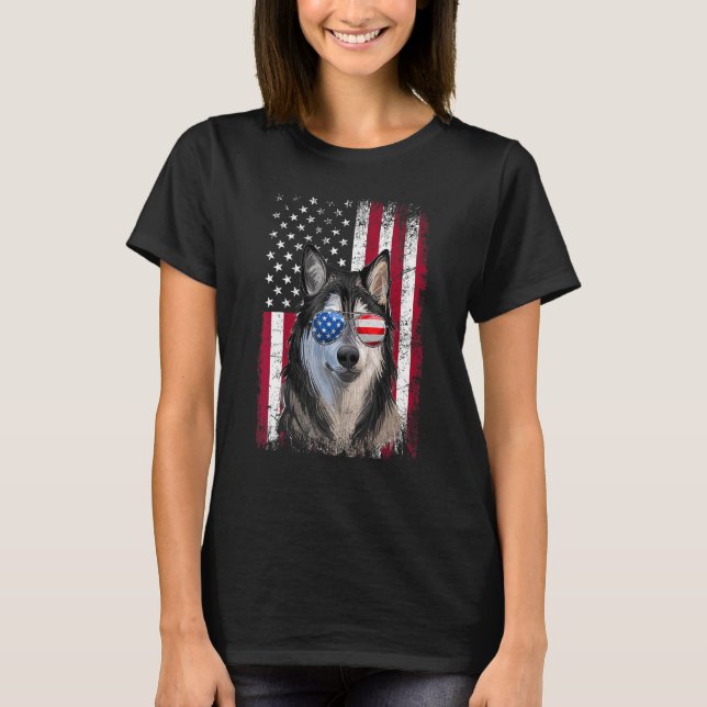 American Flag Patriotic Alaskan Malamute Dog 4. O T-Shirt (Vorderseite)