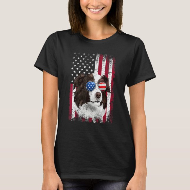 American Flag Patriotic Border Collie Dog  4th Of  T-Shirt (Vorderseite)