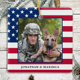 American Flag Patriotic Christmas Custom Foto Keramikornament