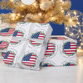 American Flag Patriotic Christmas Wreath Geschenkpapier