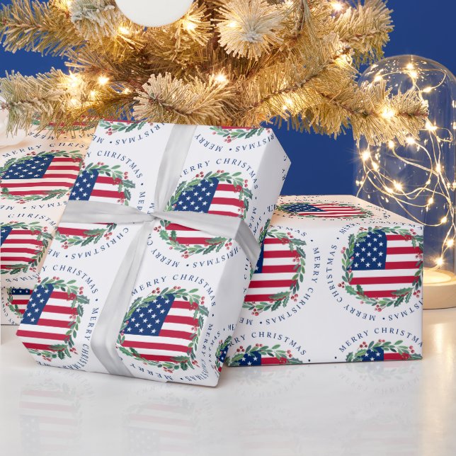 American Flag Patriotic Christmas Wreath Geschenkpapier (Feiertage)