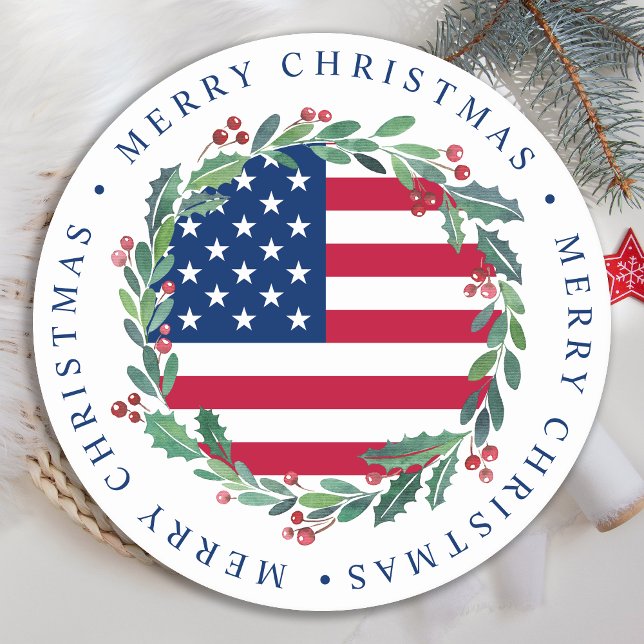 American Flag Patriotic Christmas Wreath Runder Pappuntersetzer (Von Creator hochgeladen)