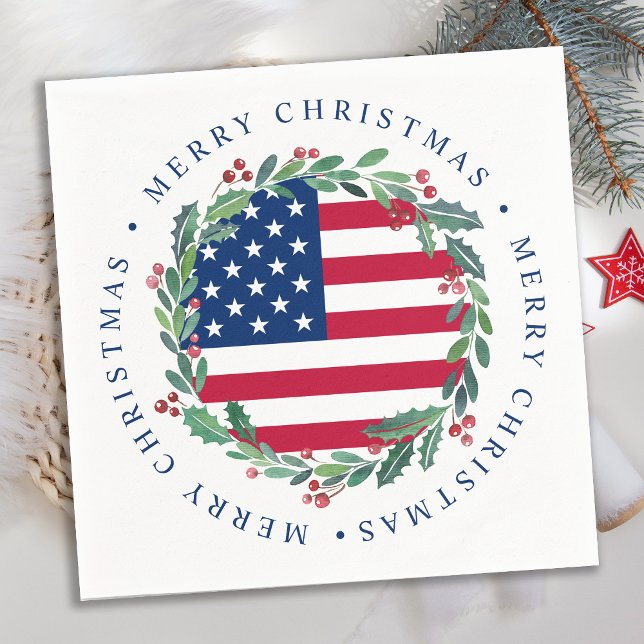American Flag Patriotic Christmas Wreath Serviette (Von Creator hochgeladen)