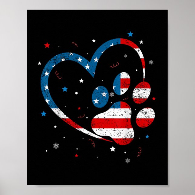 American Flag Patriotic Dog & amp; Cat Paw Print - Poster (Vorne)