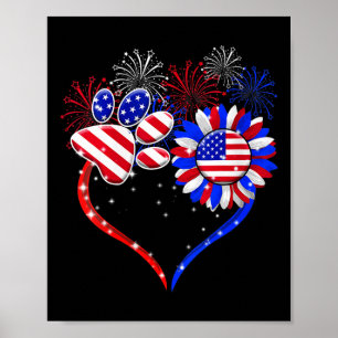 American Flag Patriotic Dog and Cat Paw Print - 4  Poster