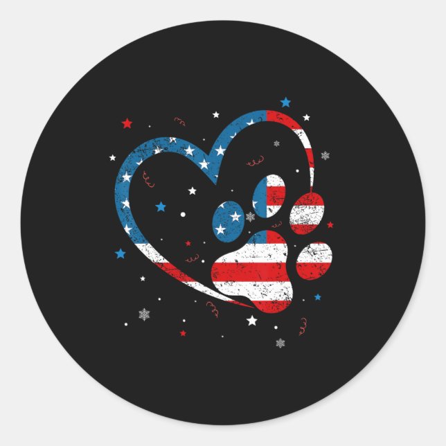 American Flag Patriotic Dog and Cat Paw Print - 4  Runder Aufkleber (Vorderseite)