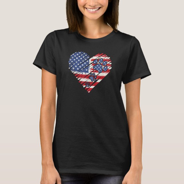 american flag patriotic dog & cat paw print  4th o T-Shirt (Vorderseite)