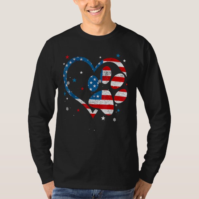 American Flag Patriotic Dog & Cat Paw Print 4th Of T-Shirt (Vorderseite)
