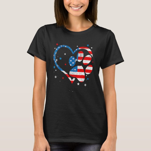 American Flag Patriotic Dog & Cat Paw Print 4th Of T-Shirt (Vorderseite)