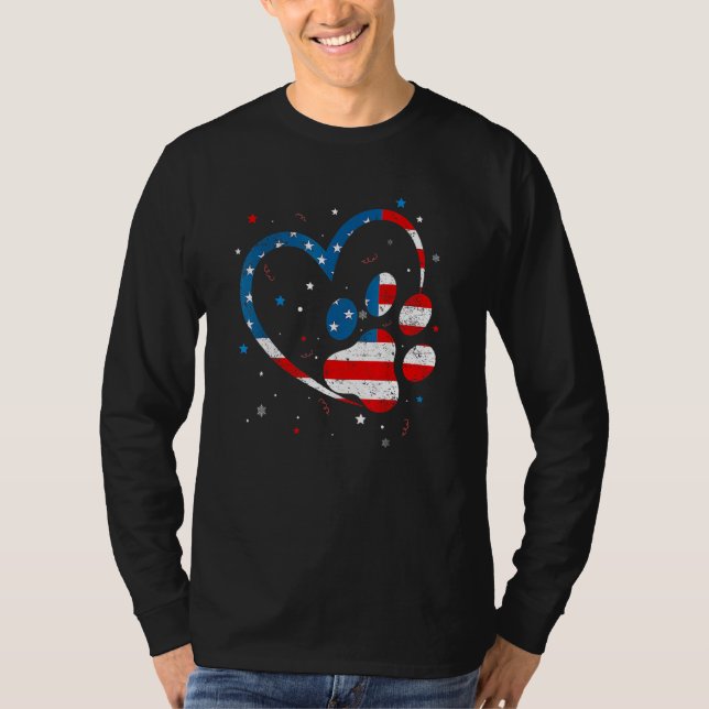 American Flag Patriotic Dog & Cat Paw Print 4th Of T-Shirt (Vorderseite)