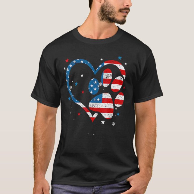 American Flag Patriotic Dog & Cat Paw Print 4th Of T-Shirt (Vorderseite)