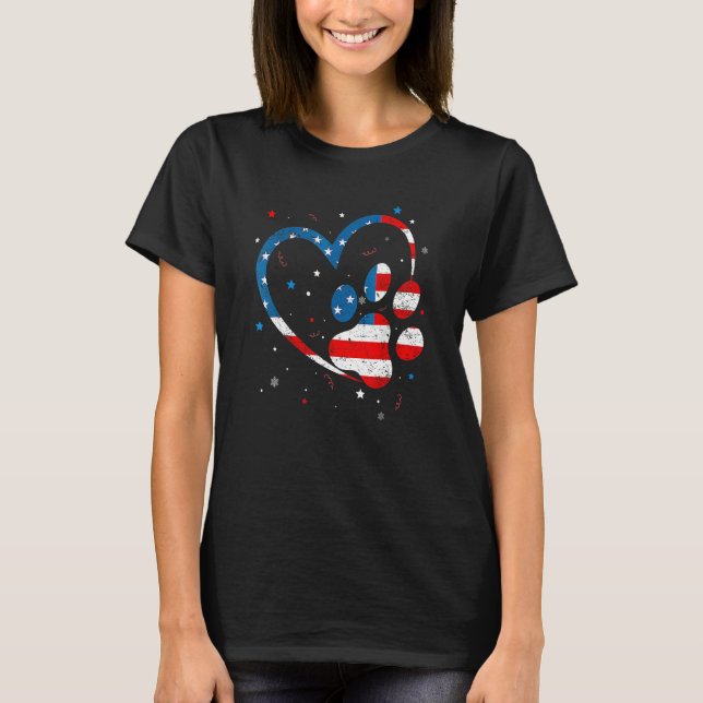 American Flag Patriotic Dog & Cat Paw Print 4th Of T-Shirt (Vorderseite)