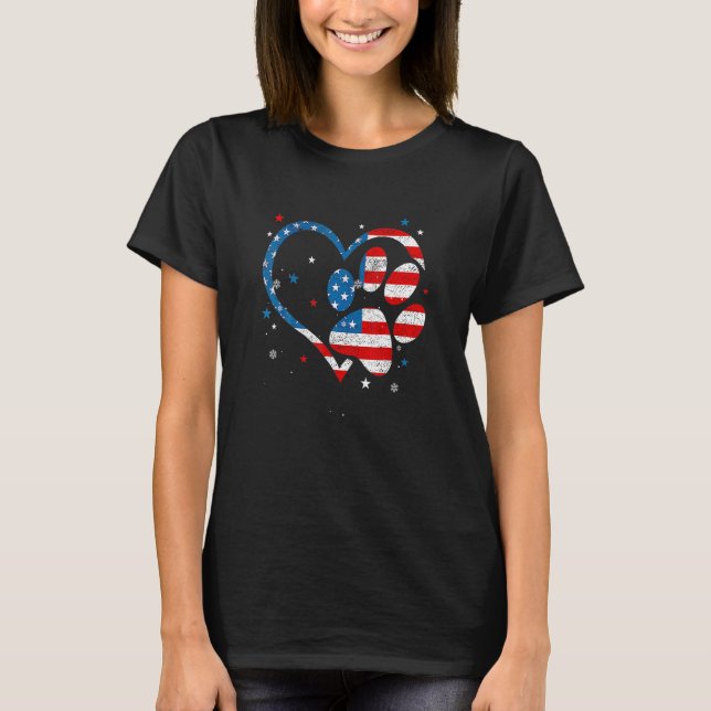 American Flag Patriotic Dog Paw Print 4 h Juli T-Shirt (Vorderseite)