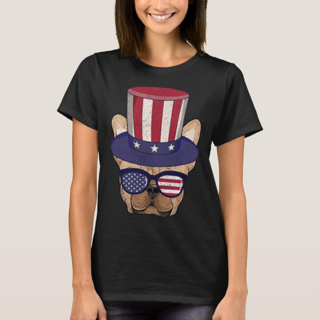 American Flag Patriotic French Bulldog Apparel 4th T-Shirt (Vorderseite)