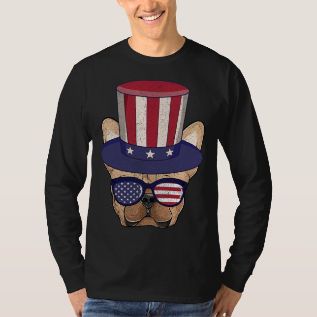 American Flag Patriotic French Bulldog Apparel 4th T-Shirt (Vorderseite)